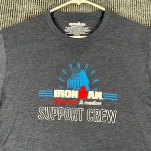IRONMAN Shirt Mens Medium Blue Short Sleeve Madison Wisconsin Support Crew - Picture 1 of 8