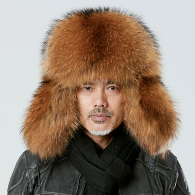 Sombrero de piel de zorro real completamente cubierto para hombre sombrero cosaco ruso Ushanka cálido sombrero de cazador Foto 1 de 3