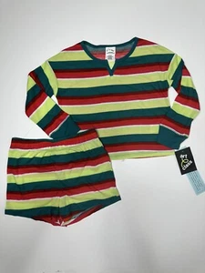 Art Class Pajamas Kids XS (4-5) Green Striped Sleepwear Set Long Sleeve + Shorts - Picture 1 of 7