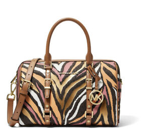 New MICHAEL KORS Women's Bedford Travel Duffle Satchel Bag brown Multi handbag