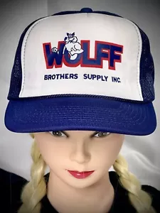Vintage Wolff Brothers Supply Inc. Furry Fursuit Trucker Hat Blue Rope SnapBack - Picture 1 of 8