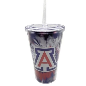 Arizona Wildcats Water Bottle Logo Tye Die 20oz Straw Plastic Official License - Picture 1 of 6