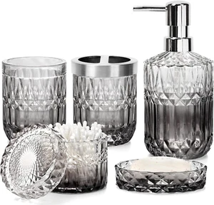 Bathroom Accessories Set, 5Pcs Bathroom Soap Dispenser Set, Glass Bathroom Acces - Picture 1 of 12