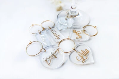 Wine Glass Charms, Personalized custom name gift tags, Wedding place card, favor - Image 1 of 4