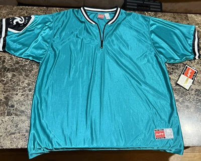 复古全新带标签全新标签罗林斯男式篮球球衣热身拉链衬衫 XL 蓝绿色 — 第 1/4 张图片