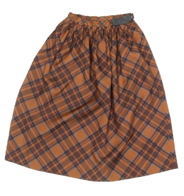 RALPH LAUREN Vintage Blue Label Plaid Brown Blue Equestrian Pleated Skirt XS 596 - Image 1 of 4