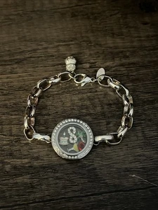 Origami Owl Silver Crystal Locket 7" Bracelet W/ Charms Cake Drink Palm Gem - Picture 1 of 7