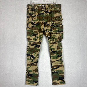 Grindhouse Cargo Camo Pants Mens 36x33 Grunge Skater Utility Zip Pocket Woodland - Picture 1 of 11