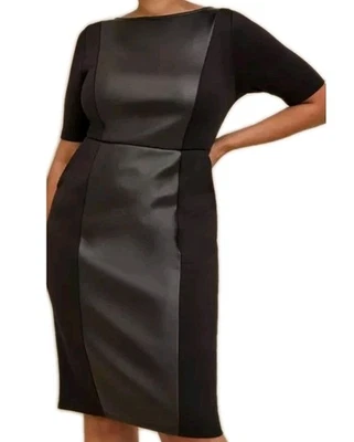 Torrid Faux Leather Black At The Knee Coated Scuba Dress Size 1X Faux Leather - Image 1 of 4