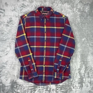 Tommy Hilfiger Shirt Men's Medium Red Blue Plaid Check Long Sleeve Button Down - Picture 1 of 7