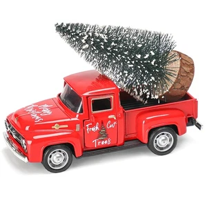 Christmas Red Truck Decor, Vintage Red Metal Pickup Truck Car Model with Mini... - Bild 1 von 9