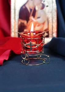 2 Zoll rote Glas Öllampe in Metallständer - orthodoxe Gebetsdekoration - Bild 1 von 15