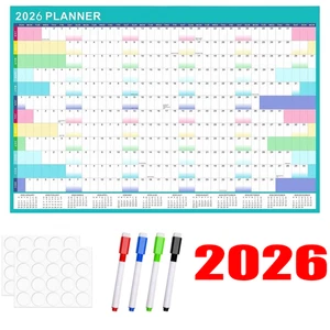 Calendario da parete grande 2026 23,6"x 5,4" cancellazione bagnato e a secco calendario annuale lato singolo - Foto 1 di 9