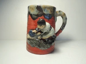 Antique Japanese Sumida Gawa 5" Mug Signed raised relief figural woman - Picture 1 of 9
