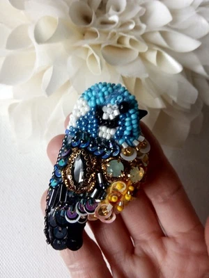 Winter Bird brooch embroidered bird Tit brooch pin - Image 1 of 4