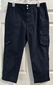 Lauren Ralph Lauren Cropped Navy Cargo Pants Size 12 P Nautical Preppy Mature - Picture 1 of 11