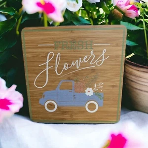 Boston Warehouse madera primavera bambú remache flores frescas 8x8” Cottagecore - Imagen 1 de 6