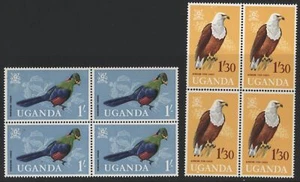 Uganda 1965 Birds set 1/- & 1'30, blocks of 4, mint MNH - Picture 1 of 1