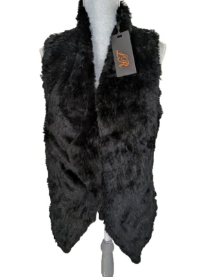 Linda Richards 30" Genuine Rex Rabbit V-Neck Open Front Mid Length Vest, M, NWT - Image 1 of 4