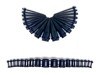 Conos de acero inoxidable negro + túneles de acero de una sola llamarada 14 g - 00 g Foto 1 de 2