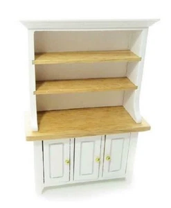 Dolls House White & Light Oak 3 Door Dresser Dining Room Kitchen Furniture - Picture 1 of 8