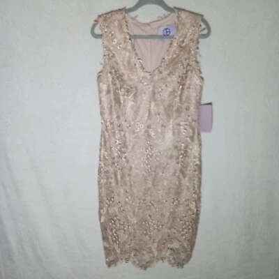 Js Collections Gold Lace Knee Length Sleeveless Dress New With Tags, Size 14 - Image 1 of 4