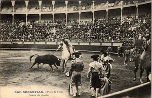 SAN SEBASTIAN SPAIN BULL FIGHTING PLAZA DE TOROS OLD 1909 POSTCARD VIEW - Picture 1 of 2