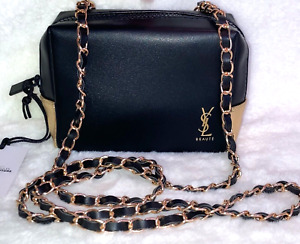 YSL Yves Saint Laurent beaute Crossbody gold Chain Purse black makeup Clutch Bag
