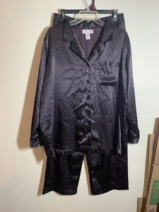 Morgan Taylor Intimates 2 Piece Satin Pajama Set Black Polka Dot Women's Size 1X - Picture 1 of 8