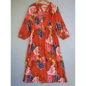 Sussan Dress Womens Sz 14 Red Colourful Floral Volume Long Sleeve Maxi Viscose - Picture 1 of 13