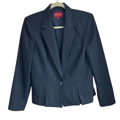 Blazer a Rayas Sasson Talla Mediana Vintage Azul Marino Botón Único Lana B Minimalista Foto 1 de 4