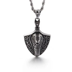 Mens Zodiac Cobra Serpent Snake Head Pendant Necklace Men Stainless Steel - Picture 1 of 4
