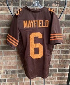 Maglia NFL Cleveland Browns Baker Mayfield 6 senza marchio marrone cucita uomo M - Foto 1 di 14