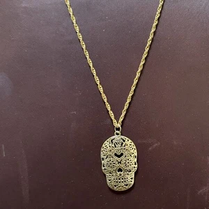 Sugar Skull Halskette Anhänger Tag der Toten Gold 24" Kette Dia De Las Muertes - Bild 1 von 1
