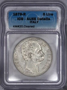 1879-R 5 Lire Italy KM# 10 ICG AU55 Details LB - Picture 1 of 2