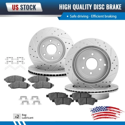 Front and Rear DRILLED Rotors Ceramic Brake Pads For 2005-2012 Nissan Pathfinder - Image 1 of 4