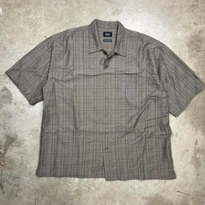 Vintage Haggar camp collar short sleeve button shirt Large short Brown plaid - Picture 1 of 7