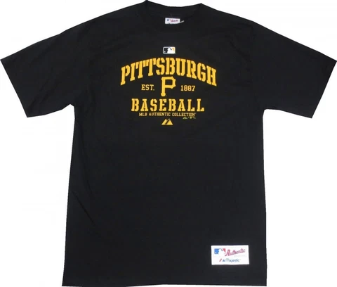 Pittsburgh Pirates Majestic MLB Authentic 1887 Classic Print Black T-Shirt Cover