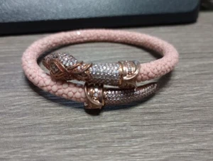 Cozmo 925 Sterling Silver Pink Stingray Leather Snake Bracelet 6" Free Shipping - Picture 1 of 9