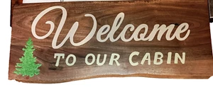 Welcome To Our Cabin Wall Door Hanger Plaque Porch Backyard Home Decor - Picture 1 of 7