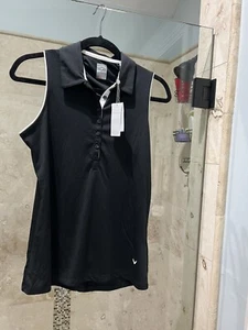 CALLOWAY Womens M Polo Golf Top Black (white trim) Lightweight Sleeveless Shirt - Picture 1 of 7