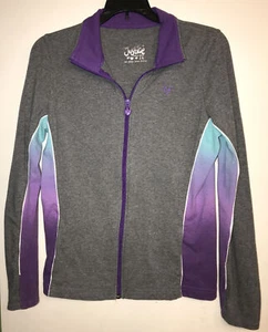  Justice Teen Girls Sz. 14 Pewter Gray Purple Zip Front Logo Jacket tunnel pkts - Picture 1 of 7