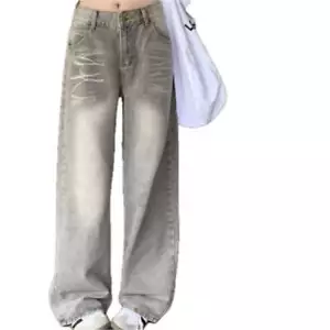 Women's Long Pants Wide Leg Jeans Urban Trousers for Temperament Commute Gray Dr - Picture 1 of 8