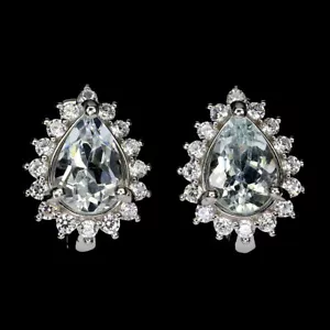 925 Pendientes de Plata de Ley Pera Aguamarina 9x6mm Gema Natural Joyería - Imagen 1 de 14