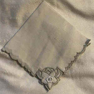 Vintage Linen Doily Embroidered Edge Flower 10” X 11” White Granny Chic Cottage - Picture 1 of 6