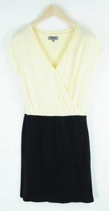 ZALANDO Women Dress 38 Black Beige Knee-Length Wrap Short Sleeve V-Neck - Picture 1 of 10