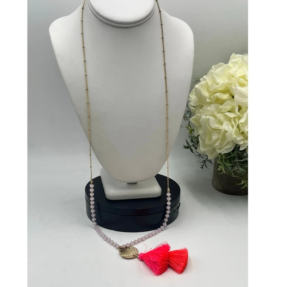 Collar Largo Lilly Pulitzer Oro Pavé Concha Rosa Cuentas Vibrante Borla Brillante Foto 1 de 4