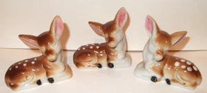 3 Stk. Lot süße Vintage ruhende Rehkitz Keramik Figuren Japan 2-3/4" Weihnachten - Bild 1 von 4