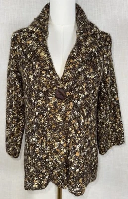 Vintage Susan Bristol Sweater Women’s Sz L Alpaca Mohair Wool Brown Tan Cardigan - Image 1 of 4