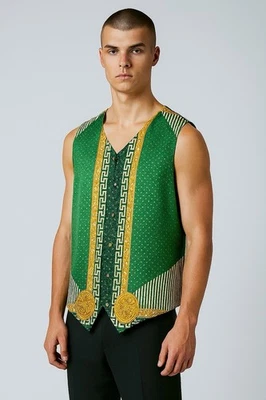 VTG Seta Per Uomo Men’s Silk Metallic Baroque Vest 2XL Green Gold Luxury Runway - Image 1 of 4